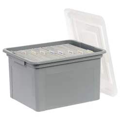Iris USA® File Boxes, 35 Qt, 28-15/16”L x 21”W x 17-11/16”H, Gray, Pack Of 3 Boxes