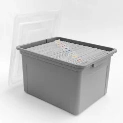 Iris USA® File Boxes, 35 Qt, 28-15/16”L x 21”W x 17-11/16”H, Gray, Pack Of 3 Boxes