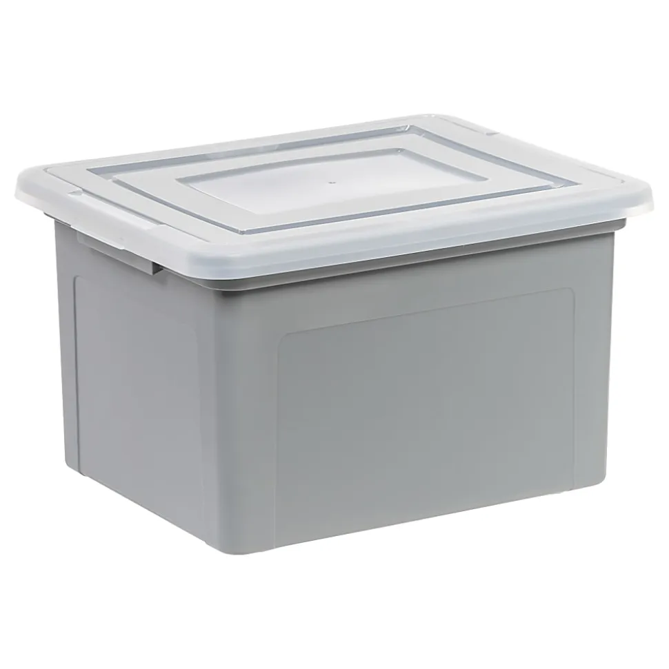 Iris USA® File Boxes, 35 Qt, 28-15/16”L x 21”W x 17-11/16”H, Gray, Pack Of 3 Boxes