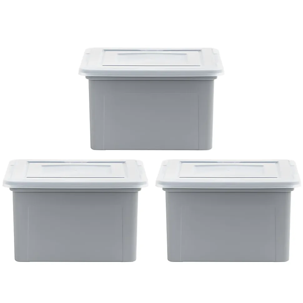 Iris USA® File Boxes, 35 Qt, 28-15/16”L x 21”W x 17-11/16”H, Gray, Pack Of 3 Boxes
