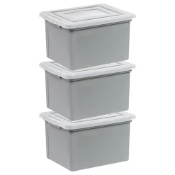 Iris USA® File Boxes, 35 Qt, 28-15/16”L x 21”W x 17-11/16”H, Gray, Pack Of 3 Boxes