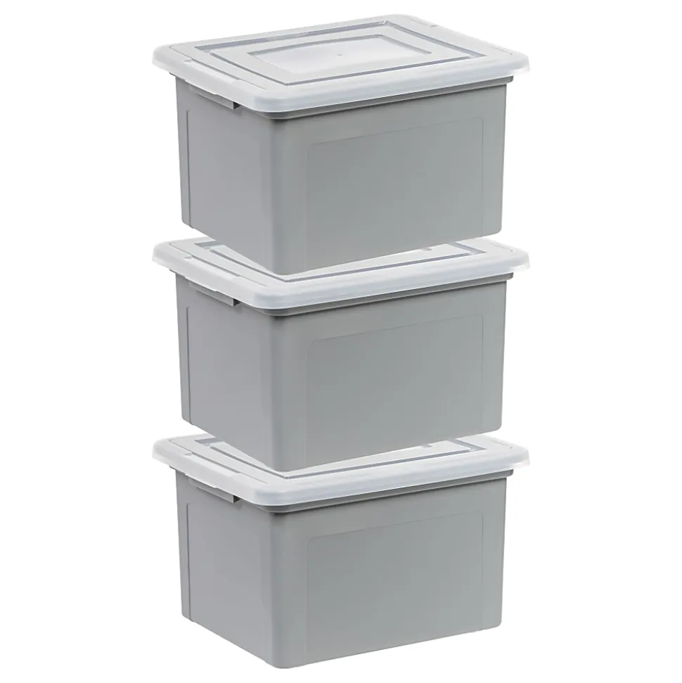 Iris USA® File Boxes, 35 Qt, 28-15/16”L x 21”W x 17-11/16”H, Gray, Pack Of 3 Boxes