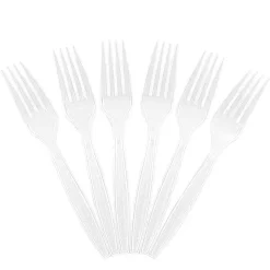 JAM PAPER Big Party Pack of Premium Plastic Forks, Clear, 100 Disposable Forks/Box