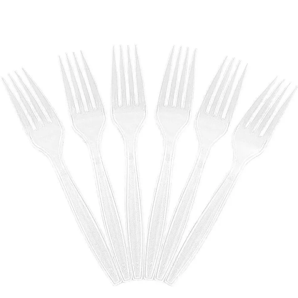 JAM PAPER Big Party Pack of Premium Plastic Forks, Clear, 100 Disposable Forks/Box