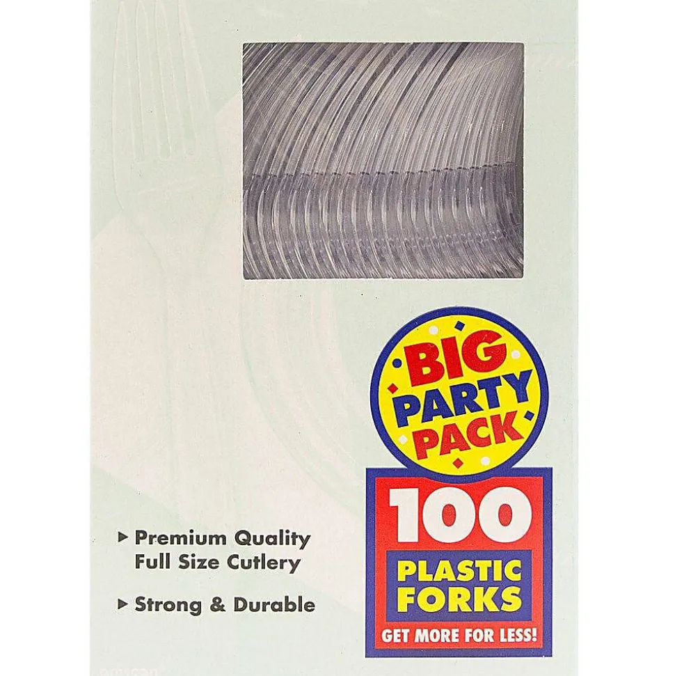 JAM PAPER Big Party Pack of Premium Plastic Forks, Clear, 100 Disposable Forks/Box