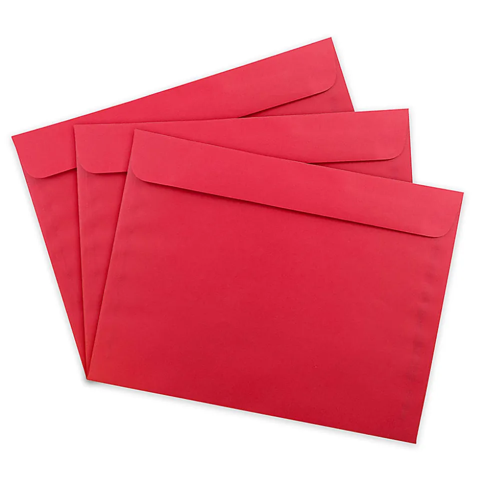 JAM Paper® Booklet Envelopes, 9" x 12", Gummed Seal, 30% Recycled, Red, Pack Of 25