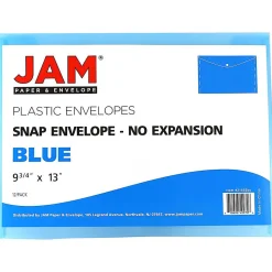 JAM Paper® Booklet Plastic Envelopes, Letter-Size, 9 3/4" x 13", Blue, Pack Of 12