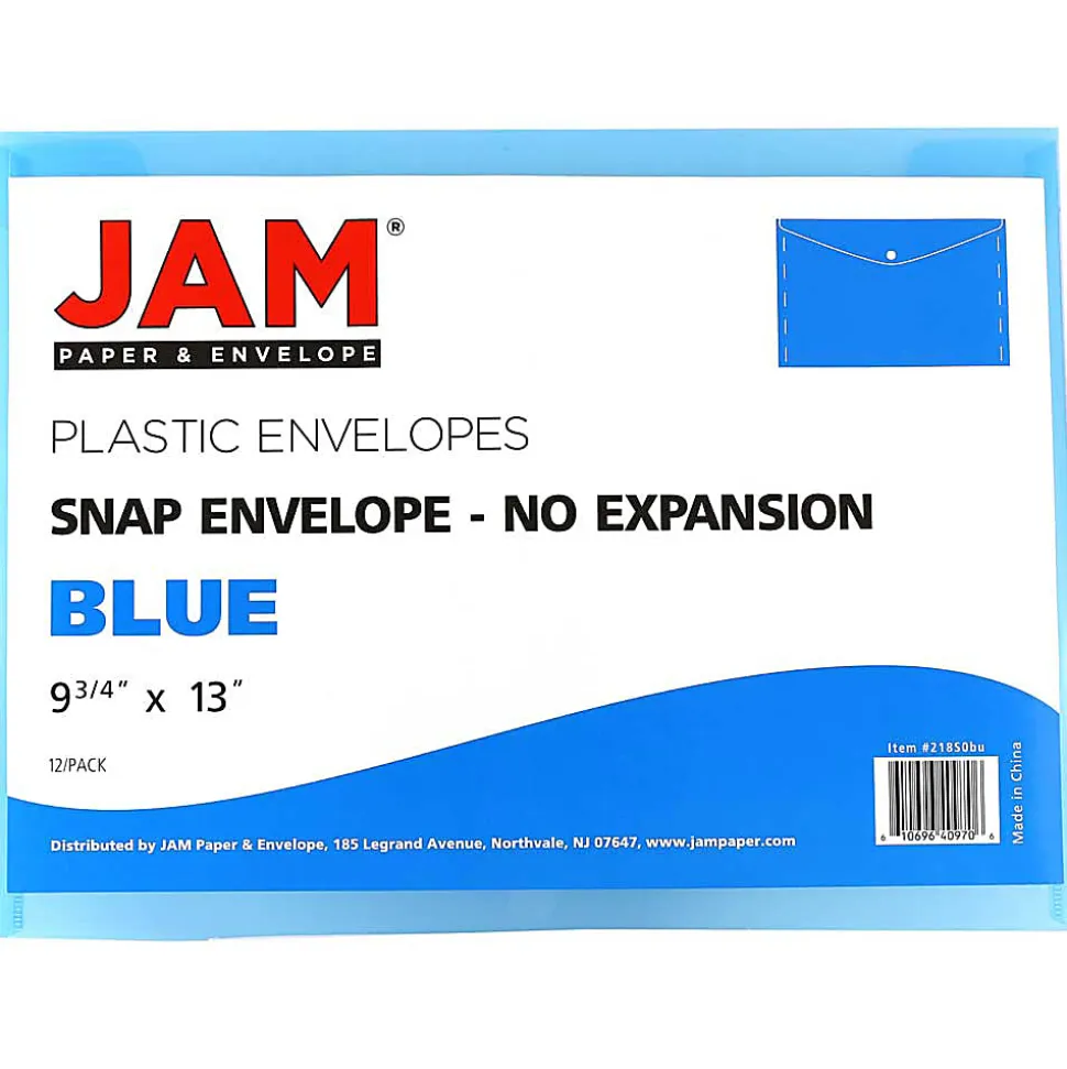 JAM Paper® Booklet Plastic Envelopes, Letter-Size, 9 3/4" x 13", Blue, Pack Of 12