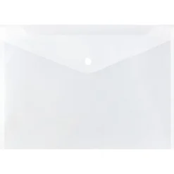JAM Paper® Booklet Plastic Envelopes, Letter Size, 9 3/4" x 13", Button-Snap Closure,Clear, Pack Of 12