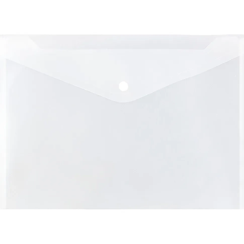 JAM Paper® Booklet Plastic Envelopes, Letter Size, 9 3/4" x 13", Button-Snap Closure,Clear, Pack Of 12