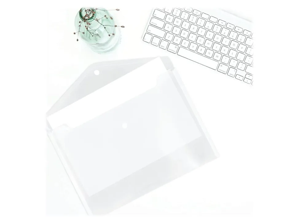 JAM Paper® Booklet Plastic Envelopes, Letter Size, 9 3/4" x 13", Button-Snap Closure,Clear, Pack Of 12