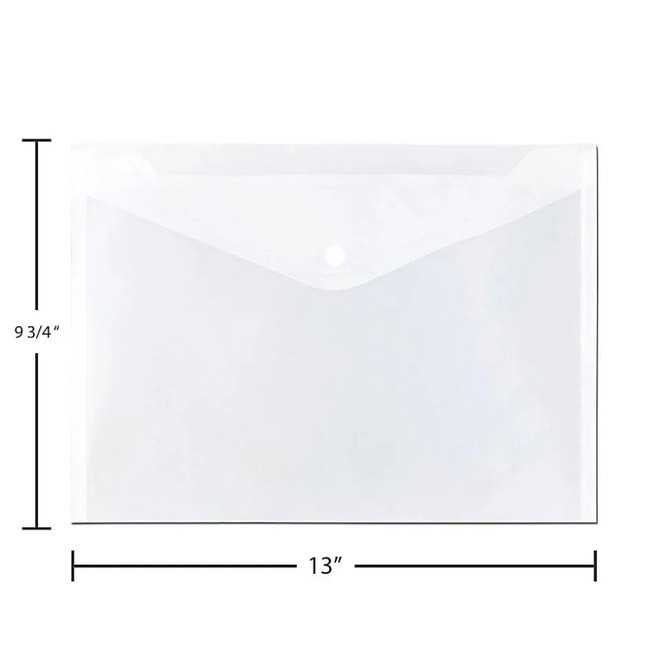 JAM Paper® Booklet Plastic Envelopes, Letter Size, 9 3/4" x 13", Button-Snap Closure,Clear, Pack Of 12