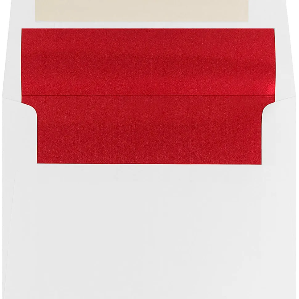 JAM Paper® Foil-Lined Booklet Invitation Envelopes, A6, Gummed Seal, Red/White, Pack Of 25