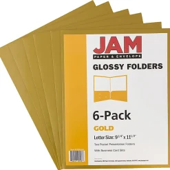 JAM Paper® Glossy 2-Pocket Presentation Folders, Gold, Pack of 6