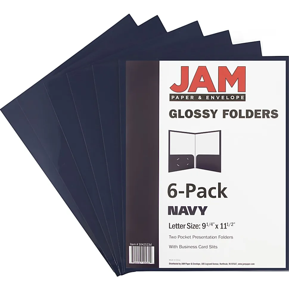 JAM Paper® Glossy 2-Pocket Presentation Folders, Navy Blue, Pack of 6