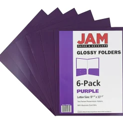 JAM Paper® Glossy 2-Pocket Presentation Folders, Purple, Pack of 6