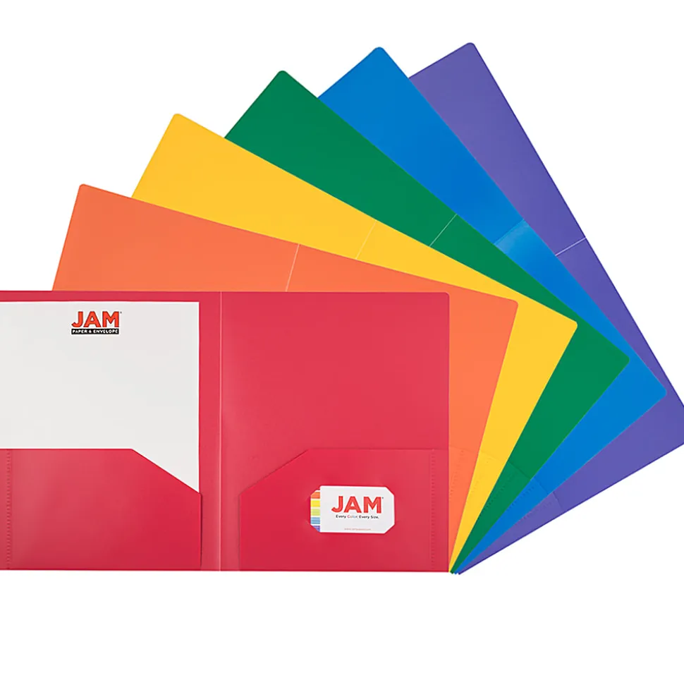 JAM Paper® Heavy-Duty Plastic Presentation Folders, 9-1/2" x 11-1/2", Assorted Fashion, Pack Of 6 Folders