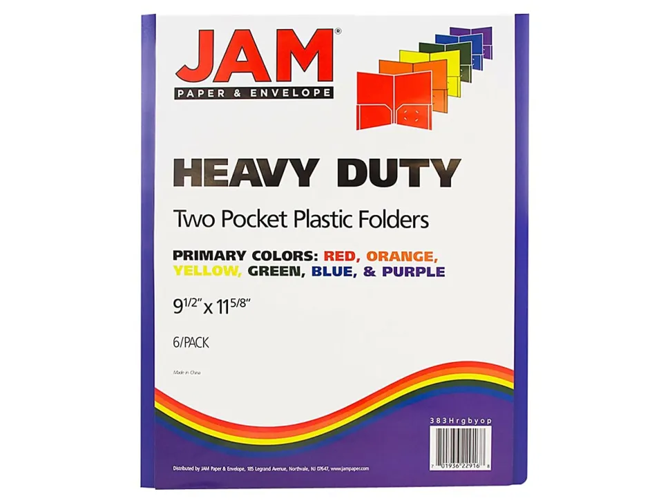JAM Paper® Heavy-Duty Plastic Presentation Folders, 9-1/2" x 11-1/2", Assorted Fashion, Pack Of 6 Folders