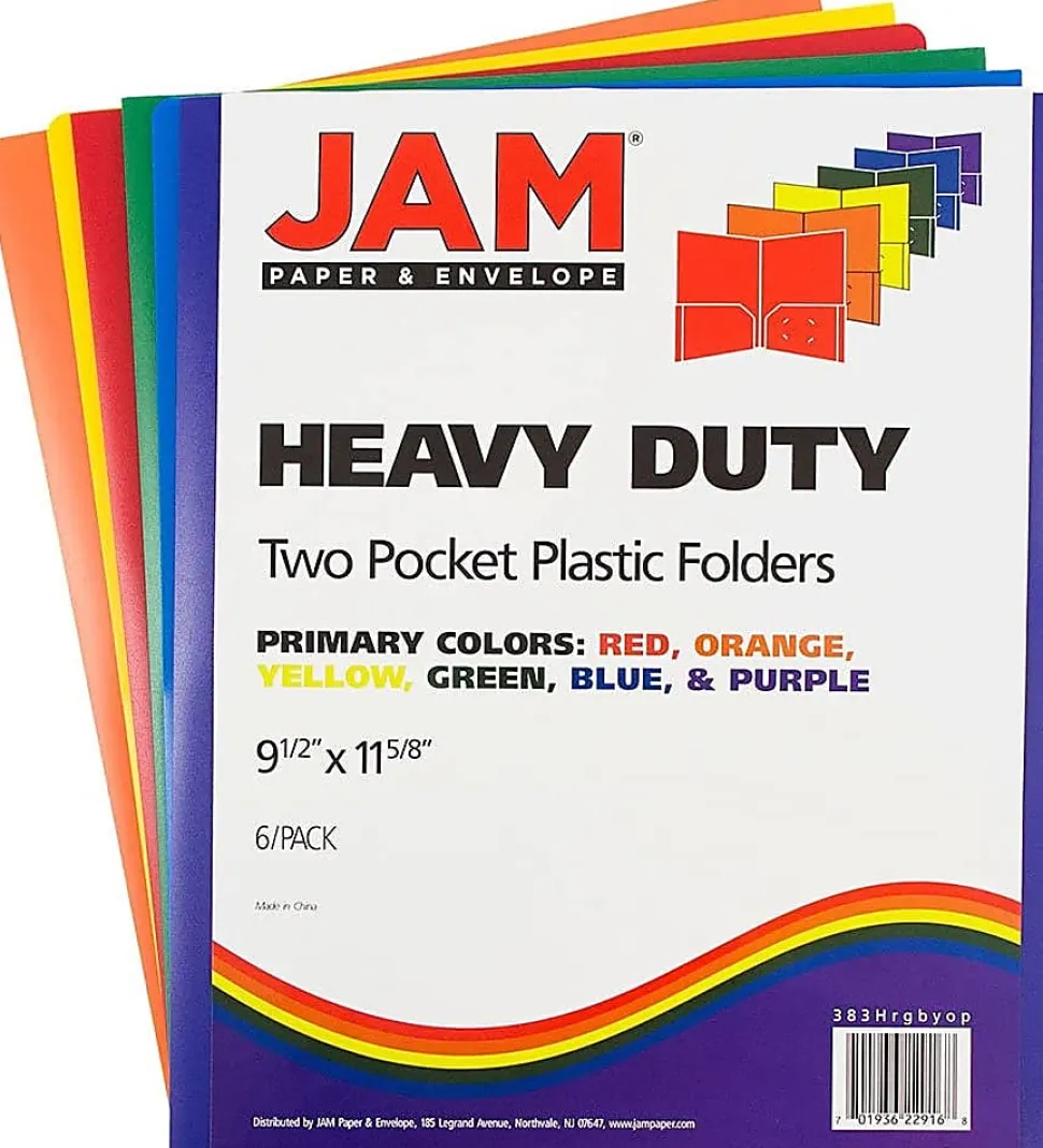 JAM Paper® Heavy-Duty Plastic Presentation Folders, 9-1/2" x 11-1/2", Assorted Fashion, Pack Of 6 Folders