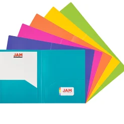 JAM PaperĀ® Heavy-Duty Plastic Presentation Folders, 9-1/2" x 11-1/2", Assorted Primary, Pack Of 6 Folders
