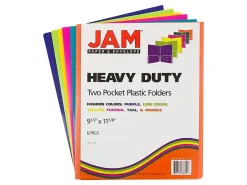 JAM Paper® Heavy-Duty Plastic Presentation Folders, 9-1/2" x 11-1/2", Assorted Primary, Pack Of 6 Folders
