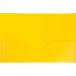 JAM Paper® Heavy-Duty 2-Pocket Plastic Presentation Folders, 9" x 12", Yellow, Pack Of 6