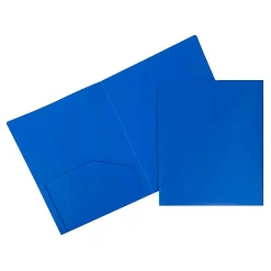 JAM Paper® Heavy-Duty 2-Pocket Plastic Presentation Folders, 9" x 12", Blue, Pack Of 6