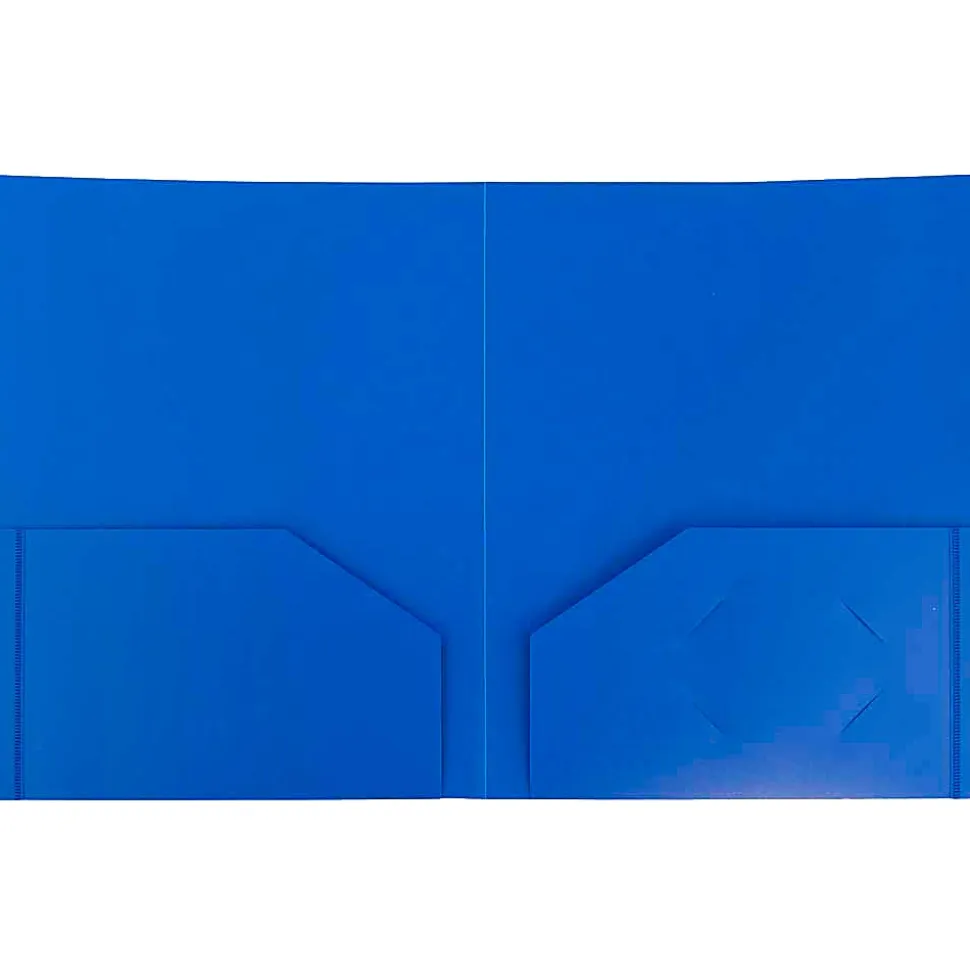 JAM Paper® Heavy-Duty 2-Pocket Plastic Presentation Folders, 9" x 12", Blue, Pack Of 6