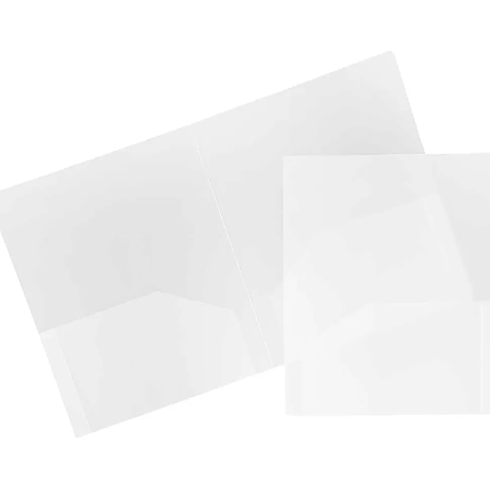 JAM Paper® Heavy-Duty 2-Pocket Plastic Presentation Folders, 9" x 12", Clear, Pack Of 6