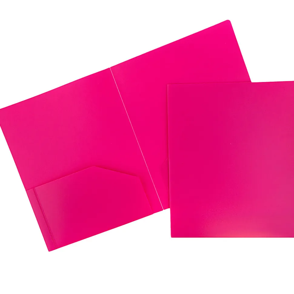 JAM Paper® Heavy-Duty 2-Pocket Plastic Presentation Folders, 9" x 12", Fuchsia Pink, Pack Of 6
