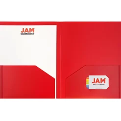 JAM Paper® Heavy-Duty 2-Pocket Plastic Presentation Folders, 9" x 12", Red, Pack Of 6