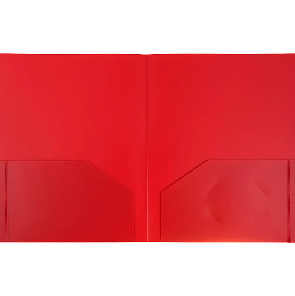 JAM Paper® Heavy-Duty 2-Pocket Plastic Presentation Folders, 9" x 12", Red, Pack Of 6