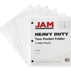 JAM Paper® 3-Hole-Punched 2-Pocket Plastic Presentation Folders, 9" x 12", Clear, Pack Of 6