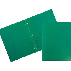 JAM Paper® 3-Hole-Punched 2-Pocket Plastic Presentation Folders, 9" x 12", Green, Pack Of 6
