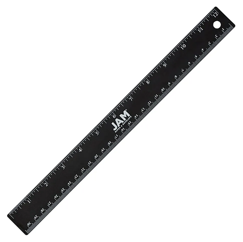JAM Paper® Non-Skid Stainless-Steel Ruler, 12", Black