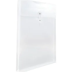 JAM PaperĀ® Open-End Plastic Envelopes, Legal-Size, 9 3/4" x 14 1/2", Button & String Closure, Clear, Pack Of 12