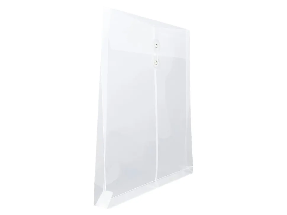 JAM Paper® Open-End Plastic Envelopes, Letter-Size, 9 3/4" x 11 3/4", Button & String Closure, Clear, Pack Of 12