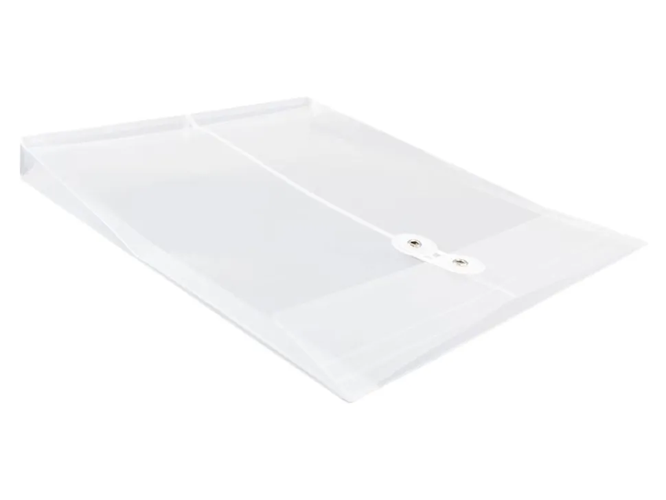 JAM Paper® Open-End Plastic Envelopes, Letter-Size, 9 3/4" x 11 3/4", Button & String Closure, Clear, Pack Of 12