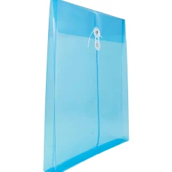 JAM PaperĀ® Open-End Plastic Envelopes, Letter-Size, 9 3/4" x 11 3/4", Button & String Closure, Blue, Pack Of 12