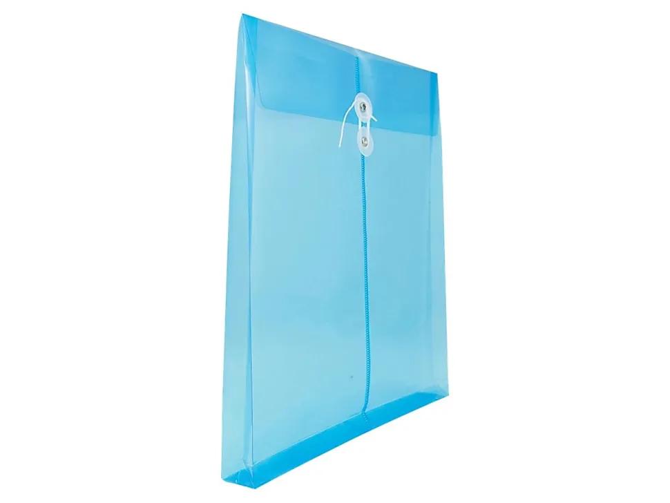 JAM Paper® Open-End Plastic Envelopes, Letter-Size, 9 3/4" x 11 3/4", Button & String Closure, Blue, Pack Of 12