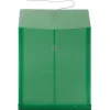 JAM Paper® Open-End Plastic Envelopes, Letter-Size, 9 3/4" x 11 3/4", Button & String Closure, Green, Pack Of 12
