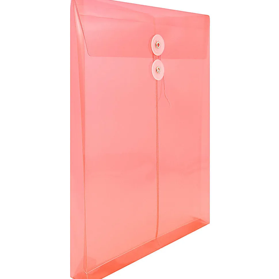 JAM Paper® Open-End Plastic Envelopes, Letter-Size, 9 3/4" x 11 3/4", Pink, Pack Of 12