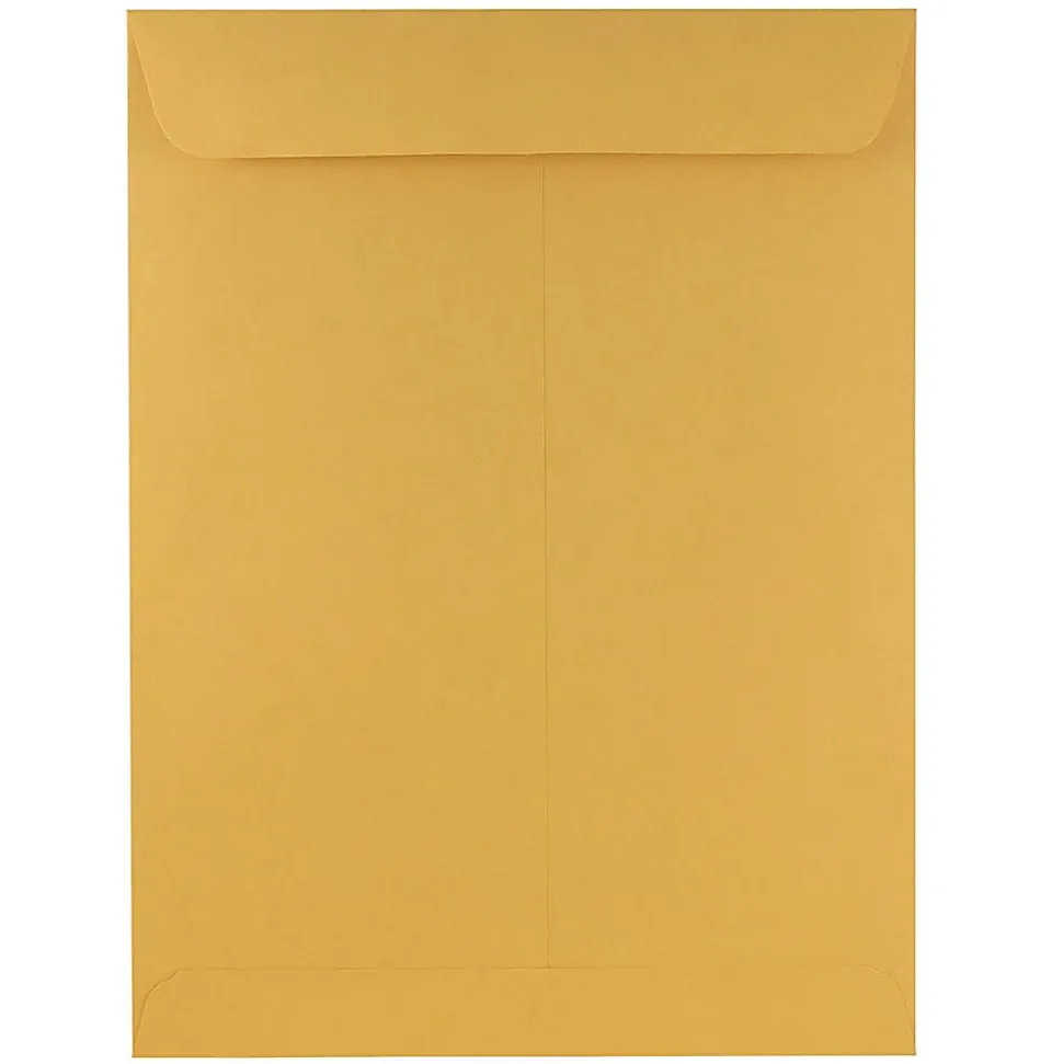 JAM Paper® Open-End 9" x 12" Envelopes, Gummed Seal, Brown Kraft, Pack Of 50 Envelopes