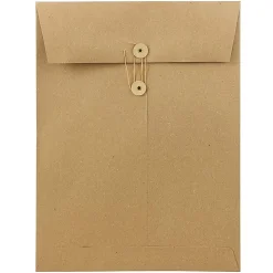 JAM PaperĀ® Open-End 9" x 12" Manila Catalog Envelopes, Button & String Closure, 100% Recycled, Brown Kraft, Pack Of 25