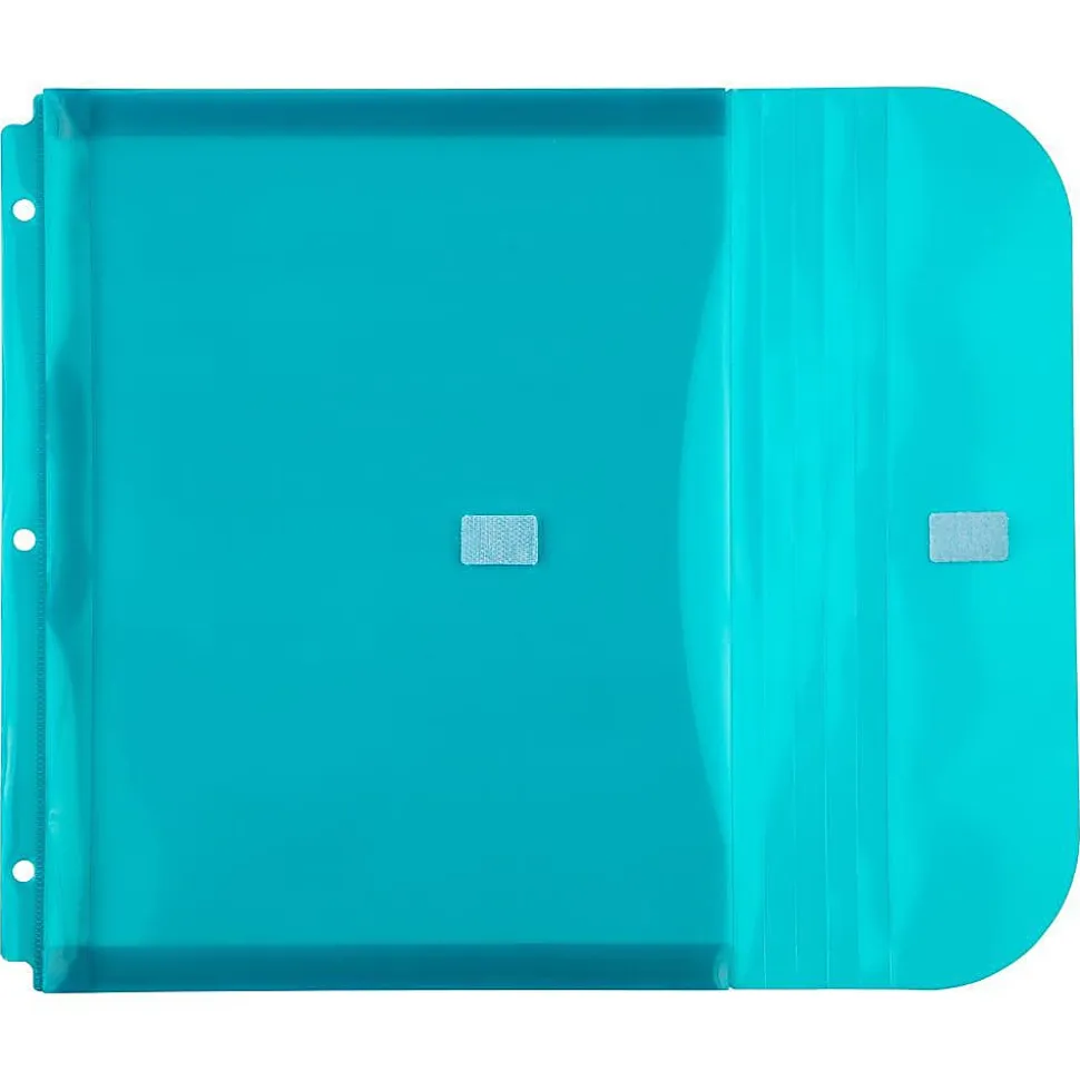 JAM Paper® Plastic Binder Envelopes With Hook-And-Loop Fastener, 8 5/8" x 11 1/2", Teal, Pack Of 12