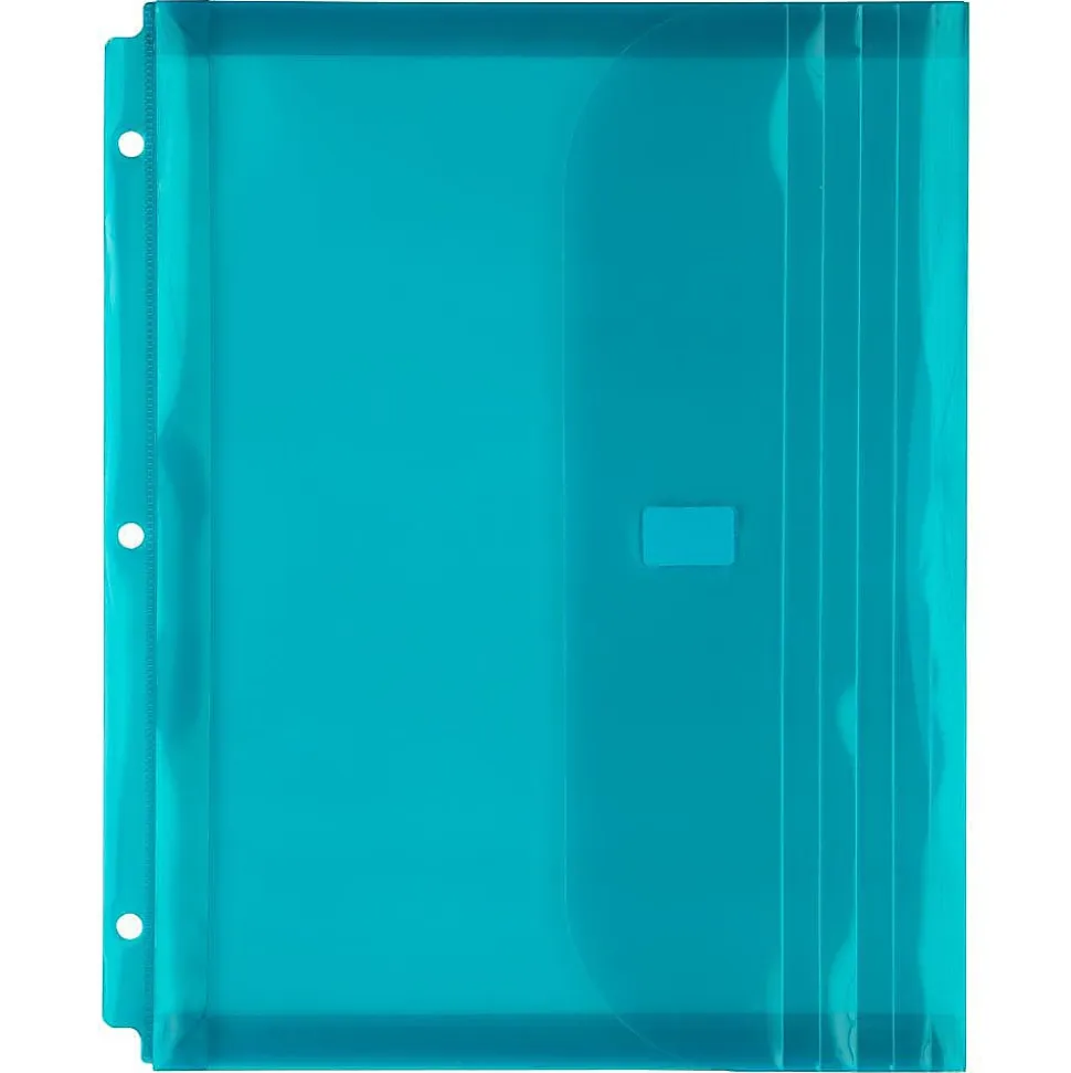 JAM Paper® Plastic Binder Envelopes With Hook-And-Loop Fastener, 8 5/8" x 11 1/2", Teal, Pack Of 12
