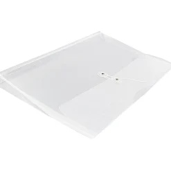 JAM Paper® Plastic Booklet Envelopes, Legal-Size, 9 3/4" x 14 1/2", Button & String, Clear, Pack Of 12