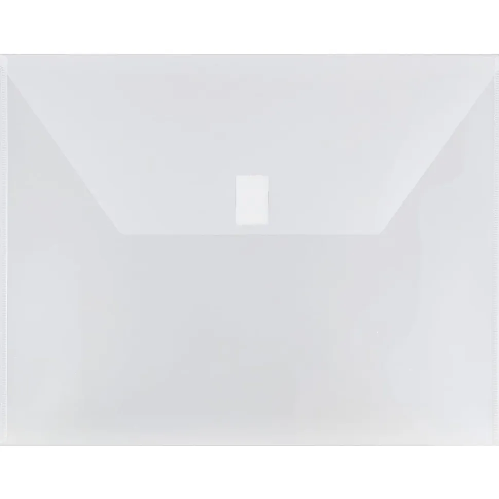 JAM Paper® Plastic Booklet Envelopes, Letter-Size, 9 3/4" x 13", Hook & Loop Closure, Clear, Pack Of 12