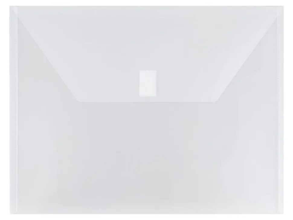 JAM Paper® Plastic Booklet Envelopes, Letter-Size, 9 3/4" x 13", Hook & Loop Closure, Clear, Pack Of 12