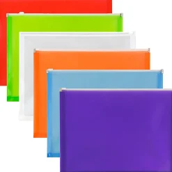 JAM Paper® Plastic Envelopes, 9-3/4" x 13", Zipper Closure, Assorted Colors, Pack Of 6 Envelopes